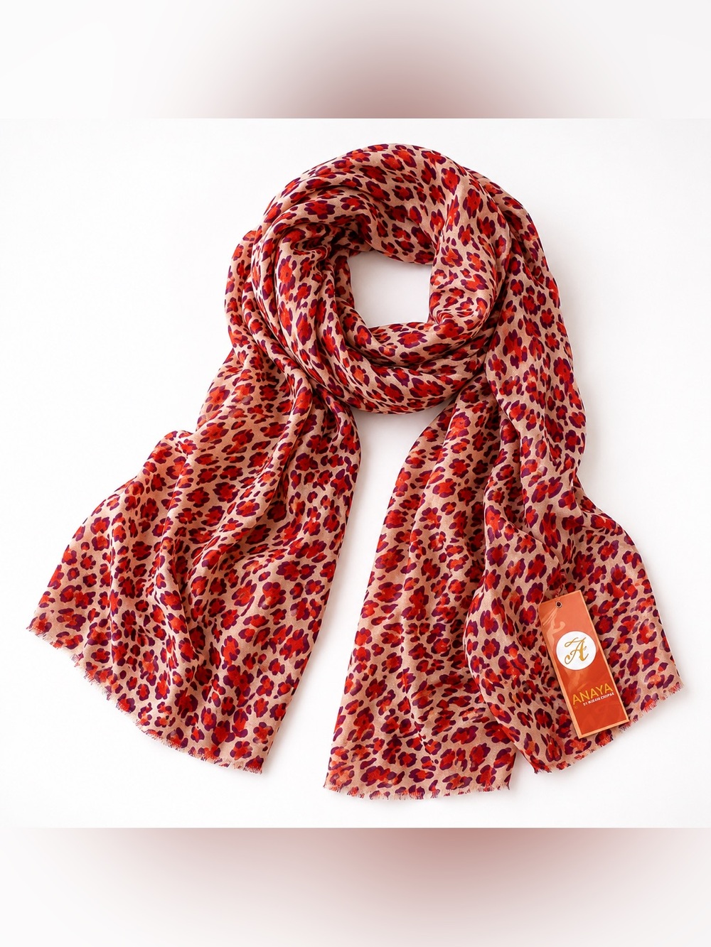 Red and Tan Leopard Print Lightweight Wrap Scarf